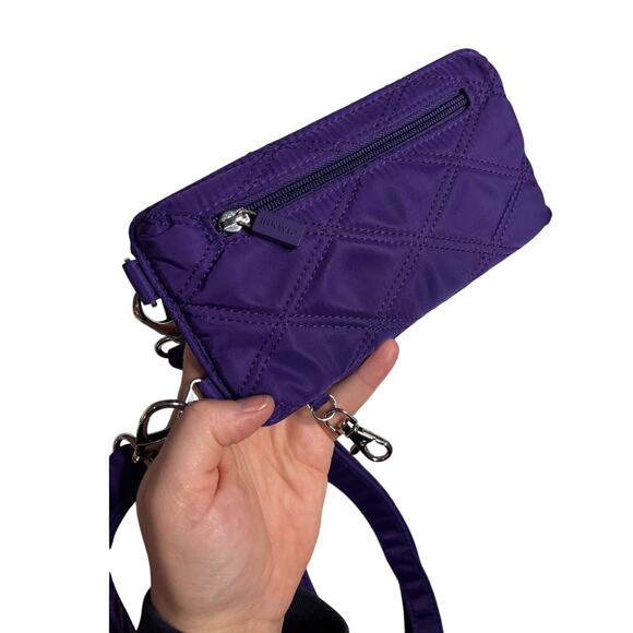 HKWP Purple Quilted Phone Wallet Crossbody Bag RFID Slots Detachable Strap - Picture 9 of 11